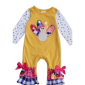 Pattern Turkey Thanksgiving Kids Boutique Baby Ruffle Romper